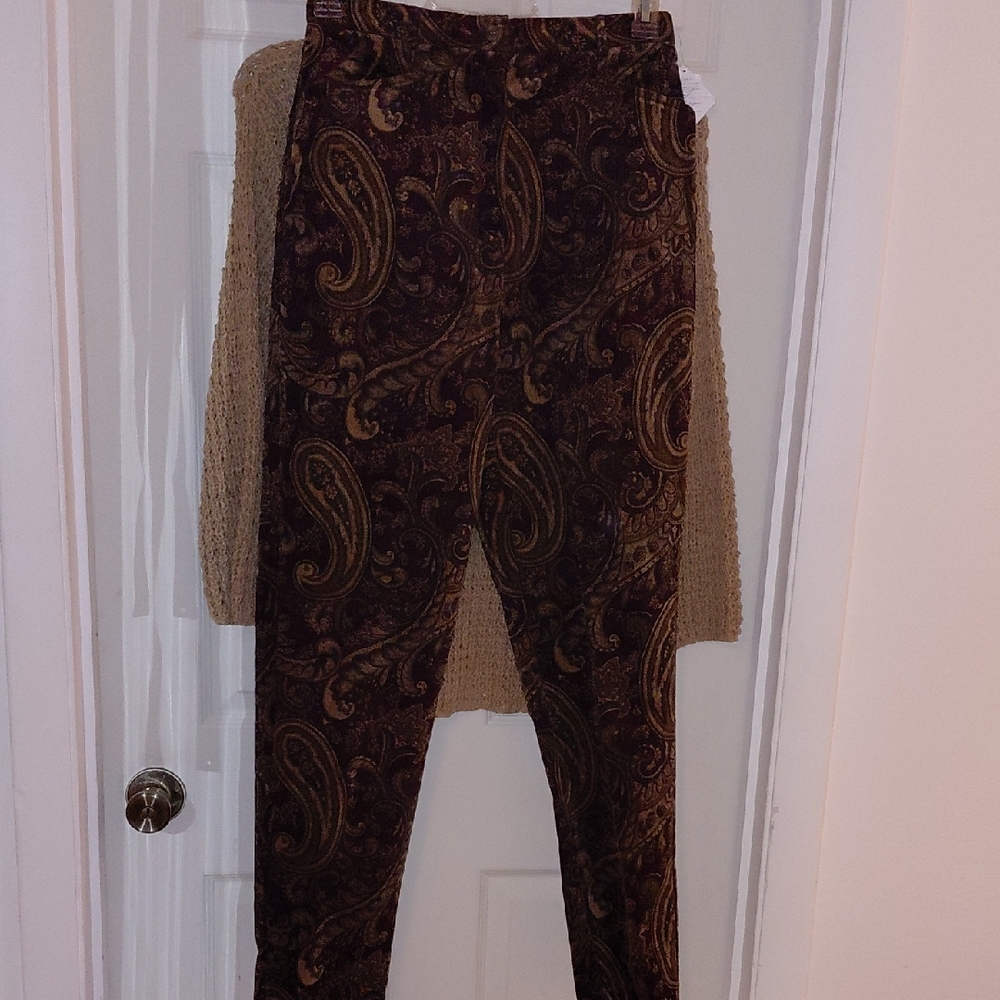 NWT Jones New York Country Wine Khaki Paisley Corduroys 2 Pockets Button Zip